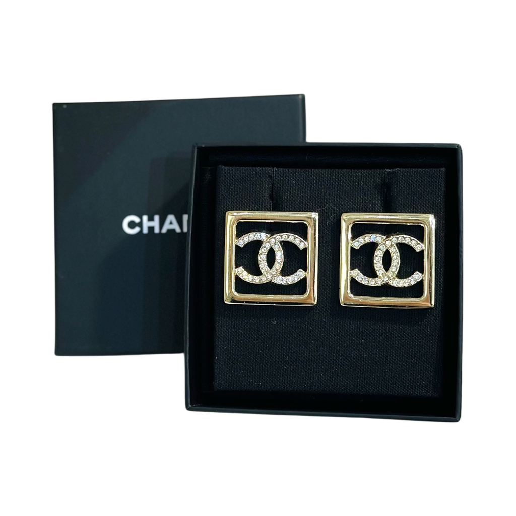 Chanel Square Crystal CC Earrings