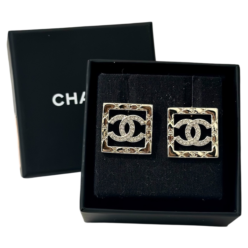 Chanel Crystal CC Square Earrings