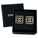 Chanel Crystal CC Square Earrings