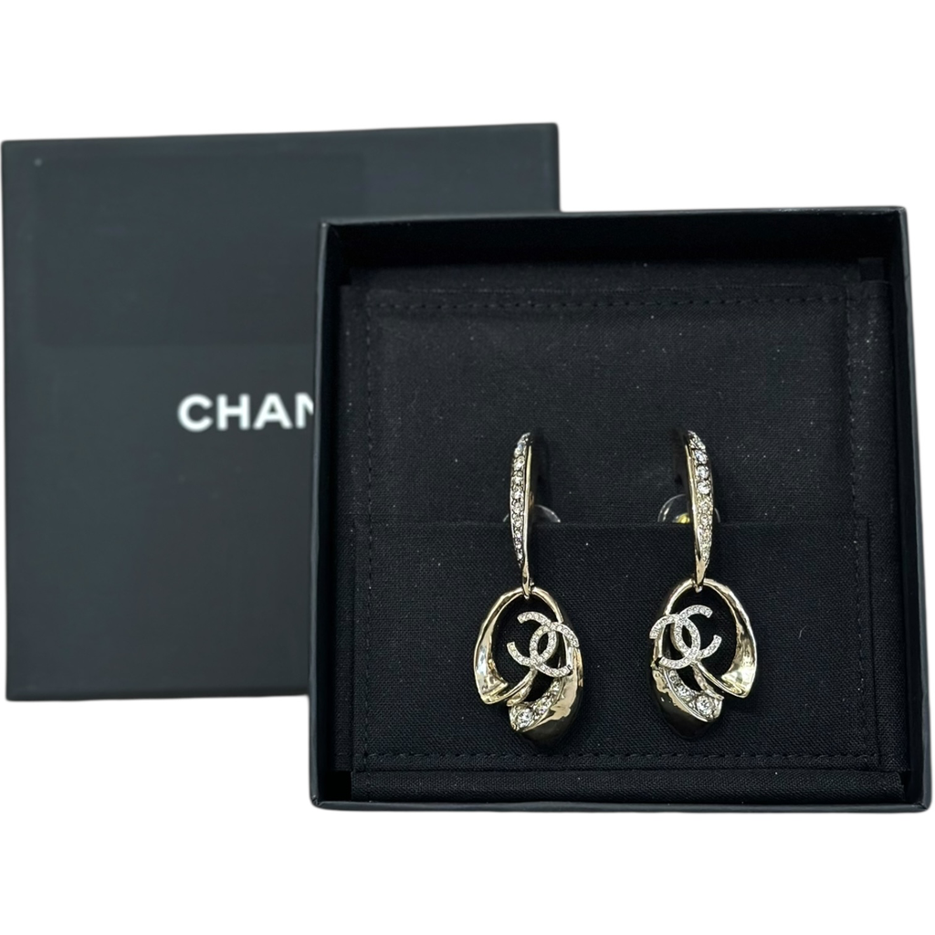 Chanel Crystal CC Hoop Drop Earrings
