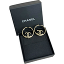 Chanel Round Leather Chain CC Earrings Large