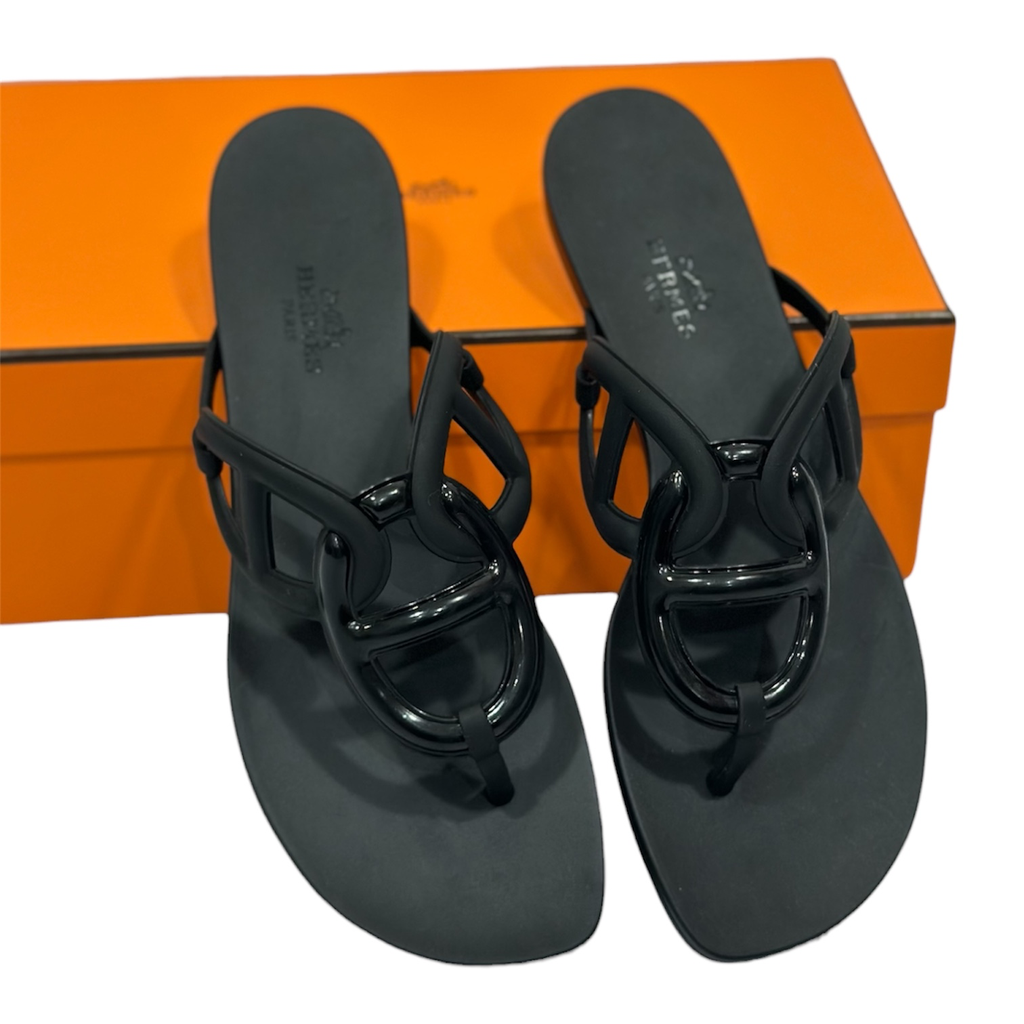 Hermes Sandals Black X Size37