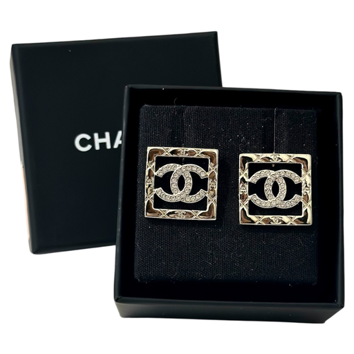 Chanel Crystal CC Square Earrings