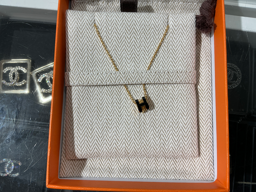 Hermes Mini Pop H Necklace Black X Gold