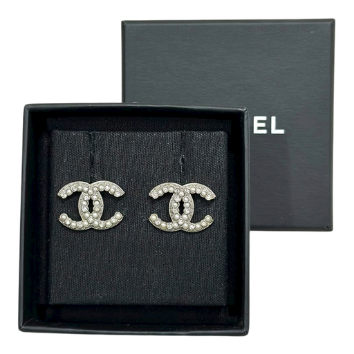 Chanel Crystal Pearl CC Medium Earrings