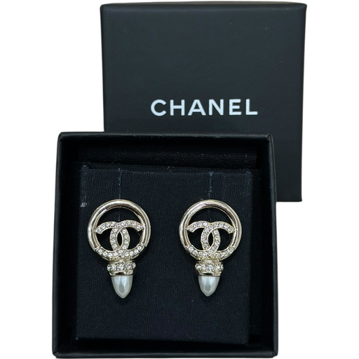 [AB7630] Chanel Round Crystal CC Pearl Earrings