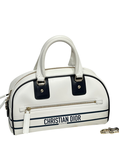 [#83MA0212] Dior Mini Leather Vibe Dowling Handbag (White Blue)